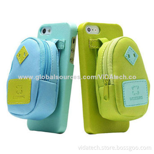 Leather skin case for iPhone 5 w/purse for key battery spare part free manufacture, OEM/ODM service